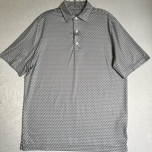 Deolax Polo Shirt Mens Medium Black‎ White Geometric Pattern Golf Performance